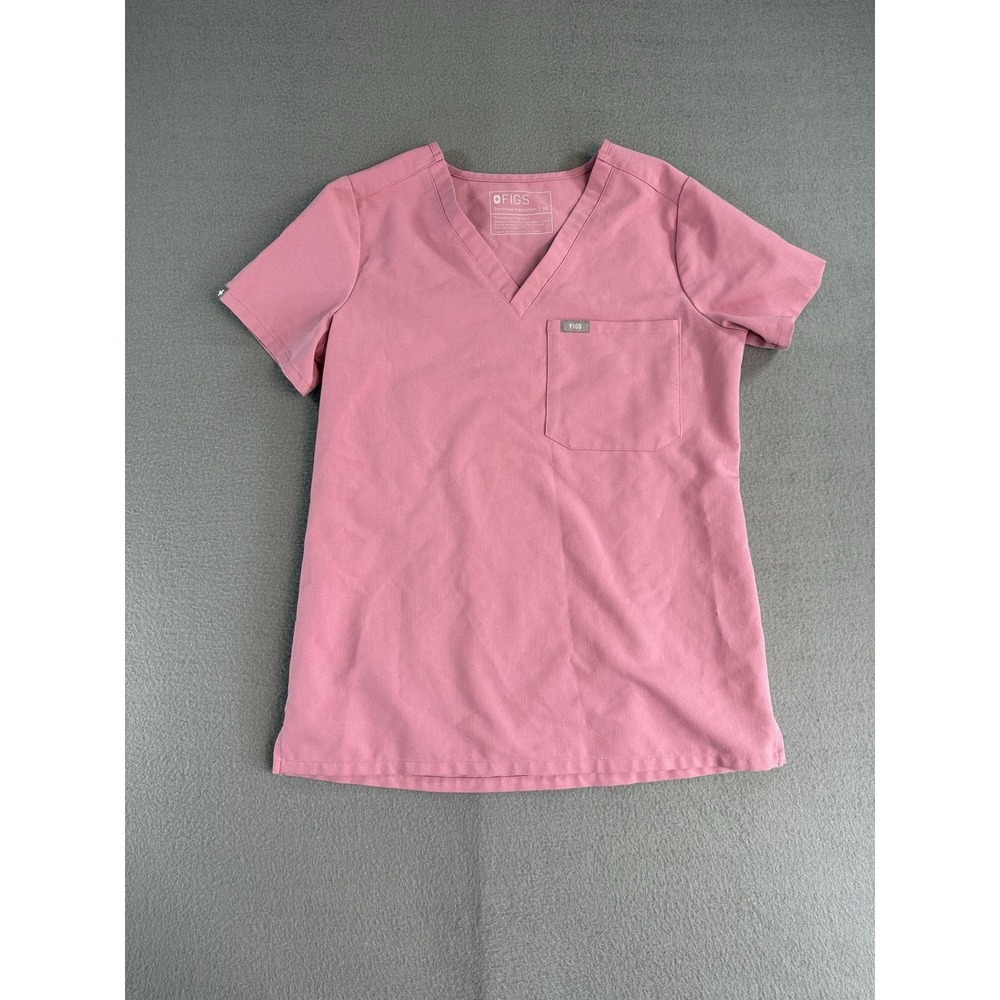 FIGS Technical Collection V-Neck Scrub Tee Pink Womens XS FW1000 Short Sleeve